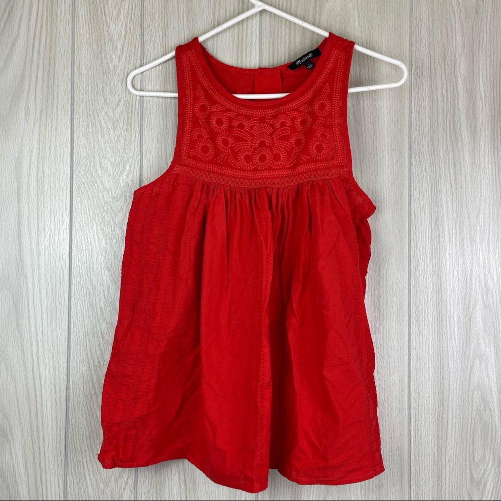 Madewell Red / Orange Embroidered Tank Top Boho Babydoll Loose